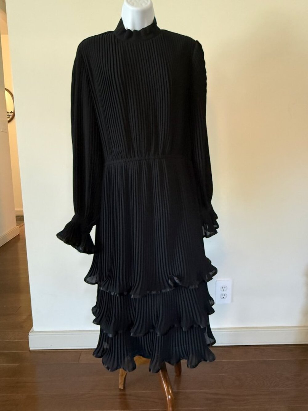 Vintage Adolph Schuman for Lilli Ann Black Pleated Ruffle Midi Dress Size 10